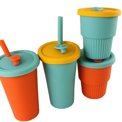 Кофейная чашка 350ml силикона лагеря перемещения складная с крышкой соломы