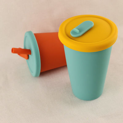 Кофейная чашка 350ml силикона лагеря перемещения складная с крышкой соломы