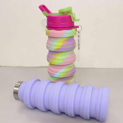 Бутылка с водой силикона BPA свободная складная для емкости на открытом воздухе спорта 500ml